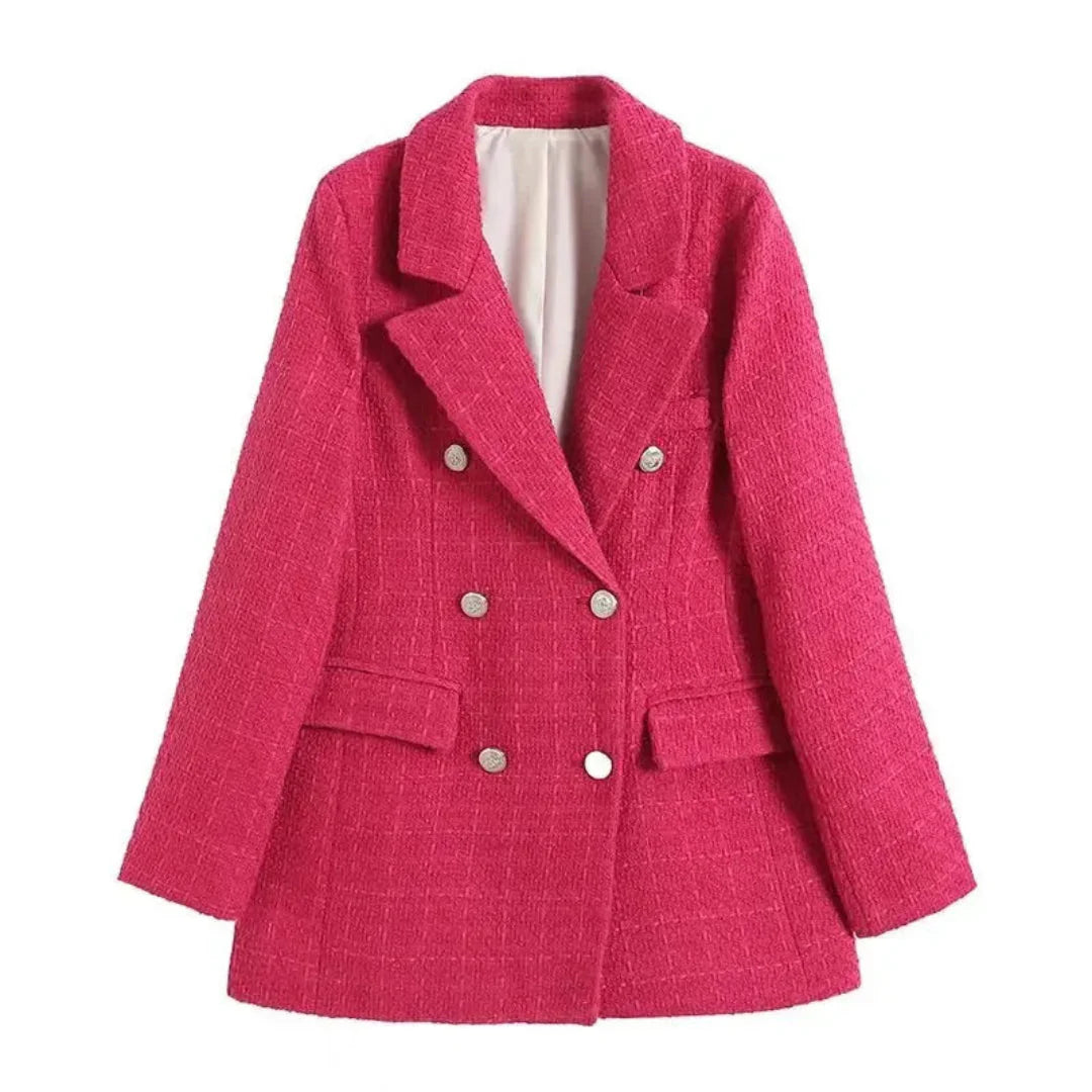 Textured Double-Breasted Jacket Red