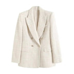Textured Double-Breasted Jacket Beige
