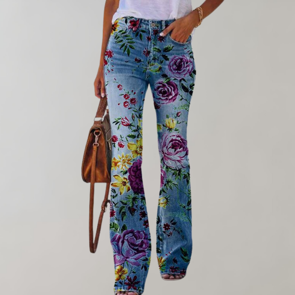 Women's Floral Embroidered Jeans Rose viola