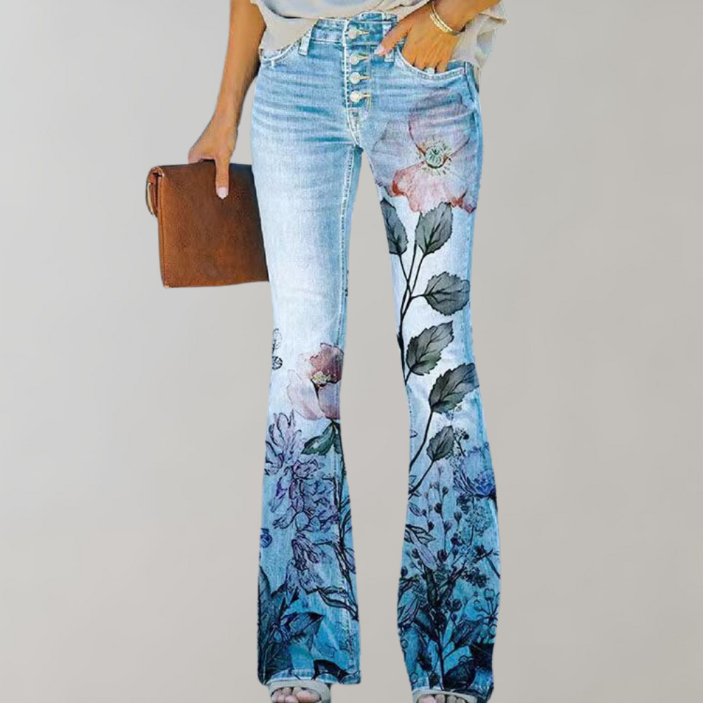 Women's Floral Embroidered Jeans Pink flower