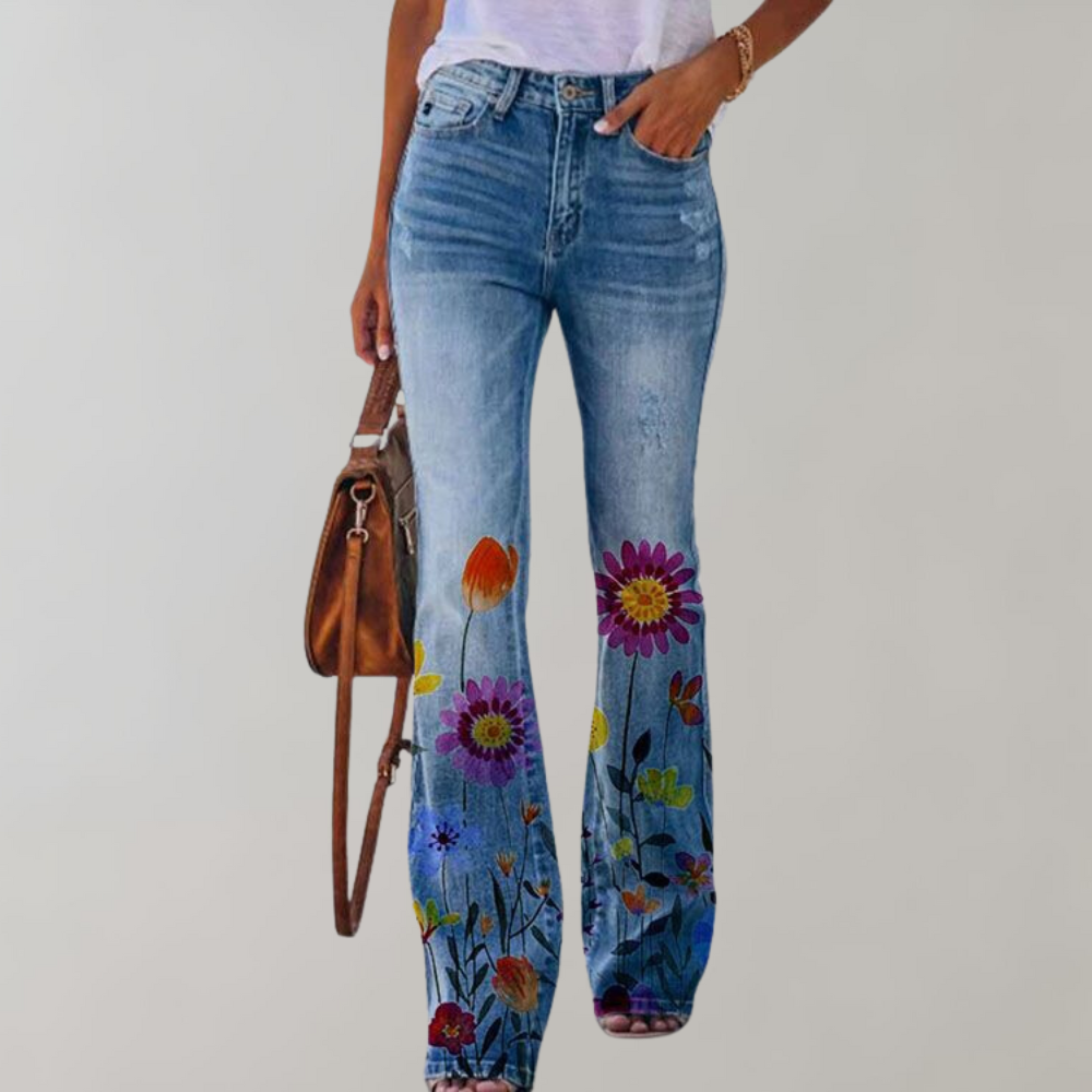 Women's Floral Embroidered Jeans Purple flower