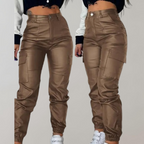 Women's High-Waisted Elegant Cargo Pants Brown