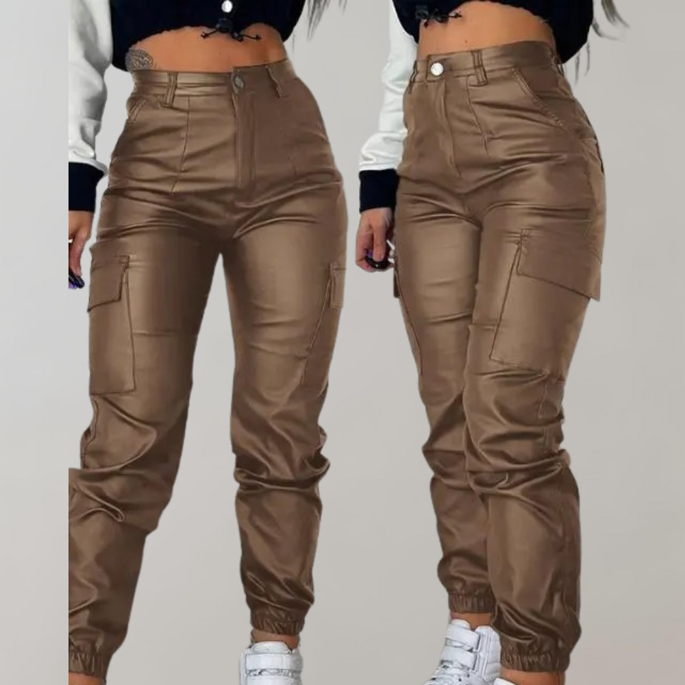 Women's High-Waisted Elegant Cargo Pants Brown