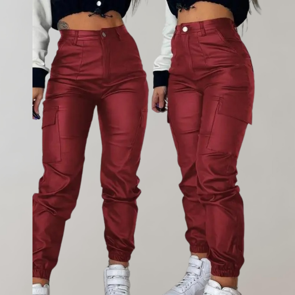 Women's High-Waisted Elegant Cargo Pants Wine Red