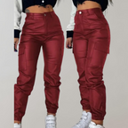 Women's High-Waisted Elegant Cargo Pants Wine Red