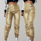 Women's High-Waisted Elegant Cargo Pants Yellow