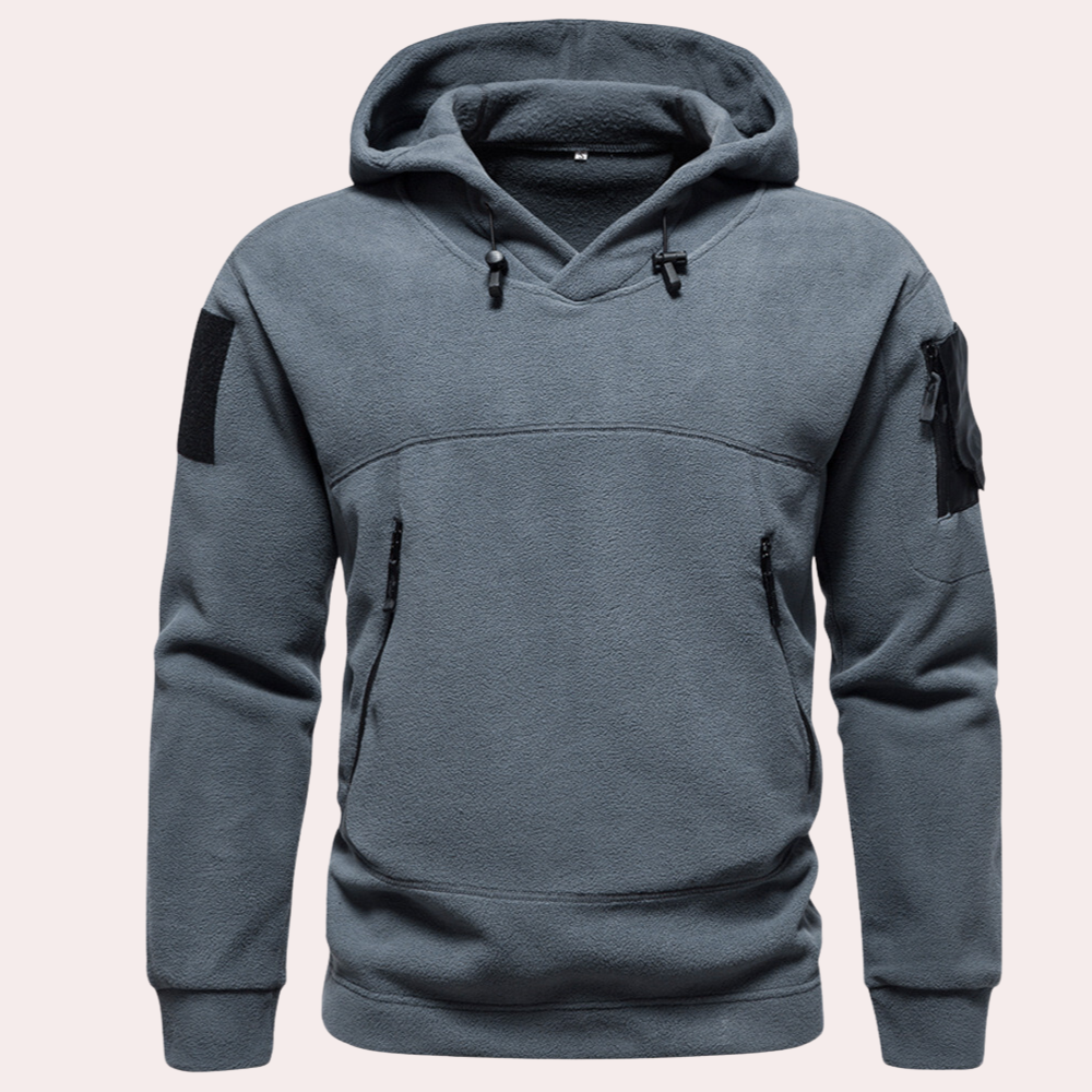 Multi Pocket Tactical Fleece Hoodie For Outdoor Adventures Grey