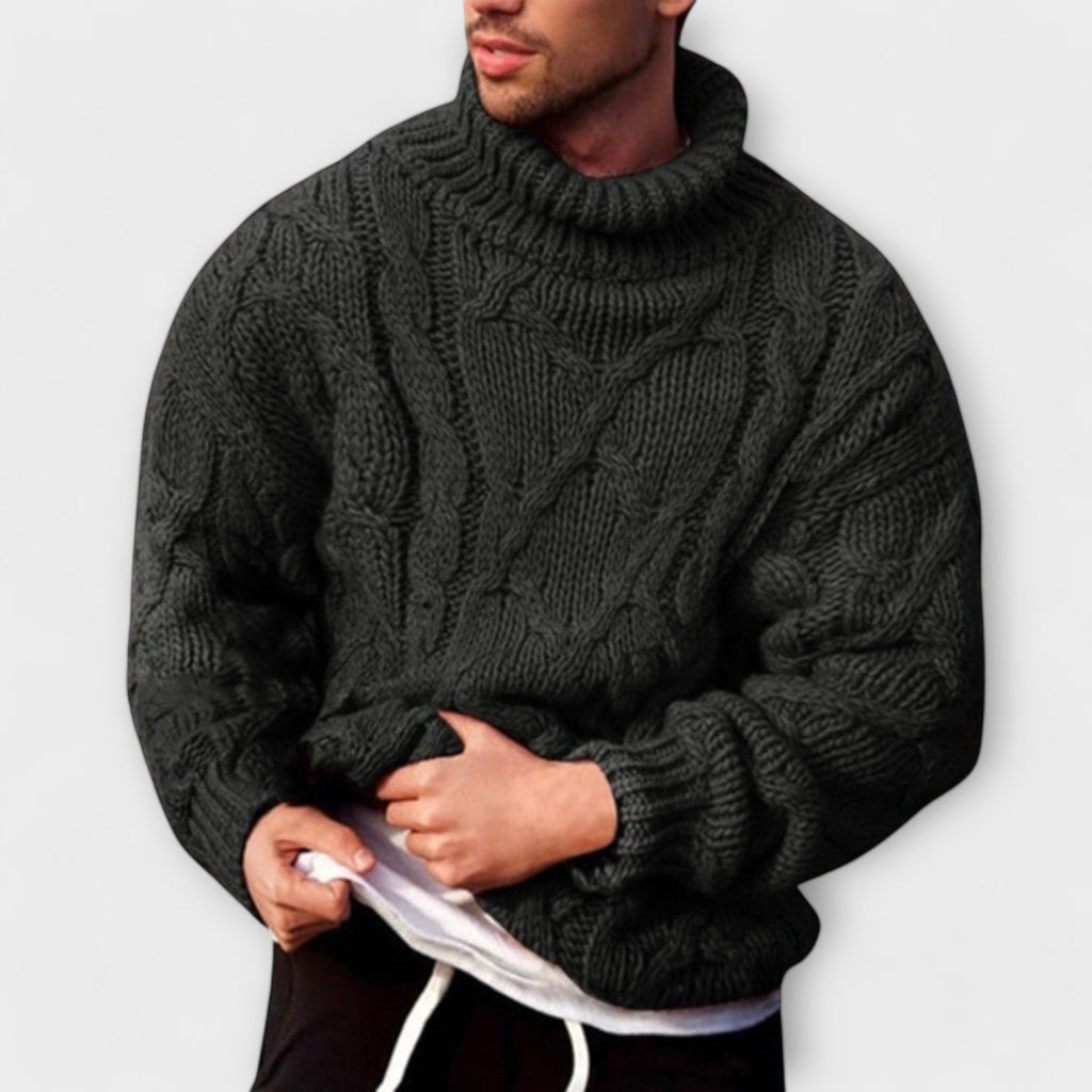 Men's Classic Warm Knitted Turtleneck Sweater for Everyday Wear Black