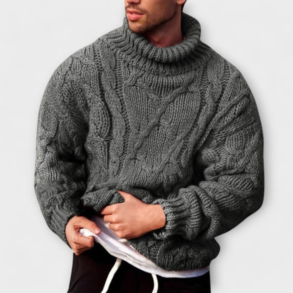 Men's Classic Warm Knitted Turtleneck Sweater for Everyday Wear Gray