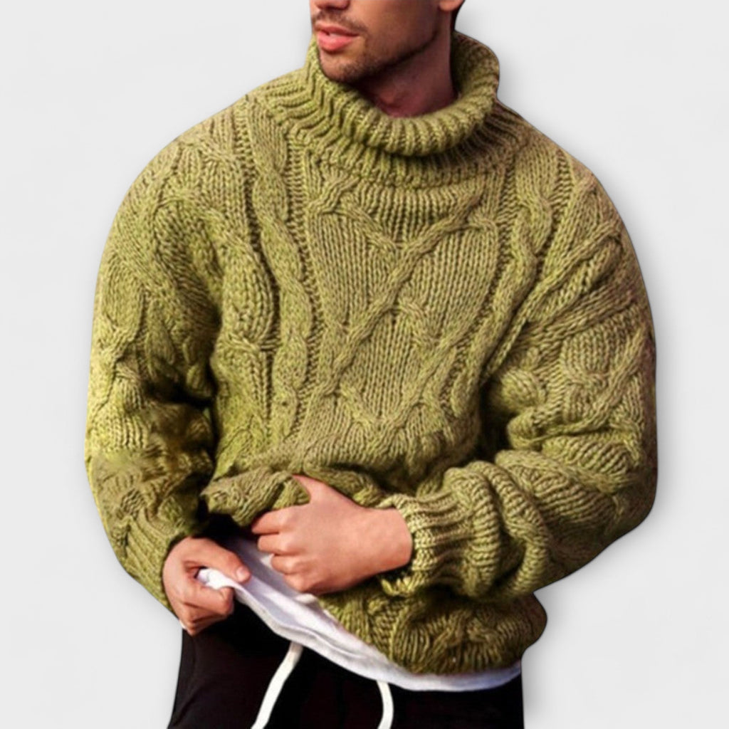 Men's Classic Warm Knitted Turtleneck Sweater for Everyday Wear Green