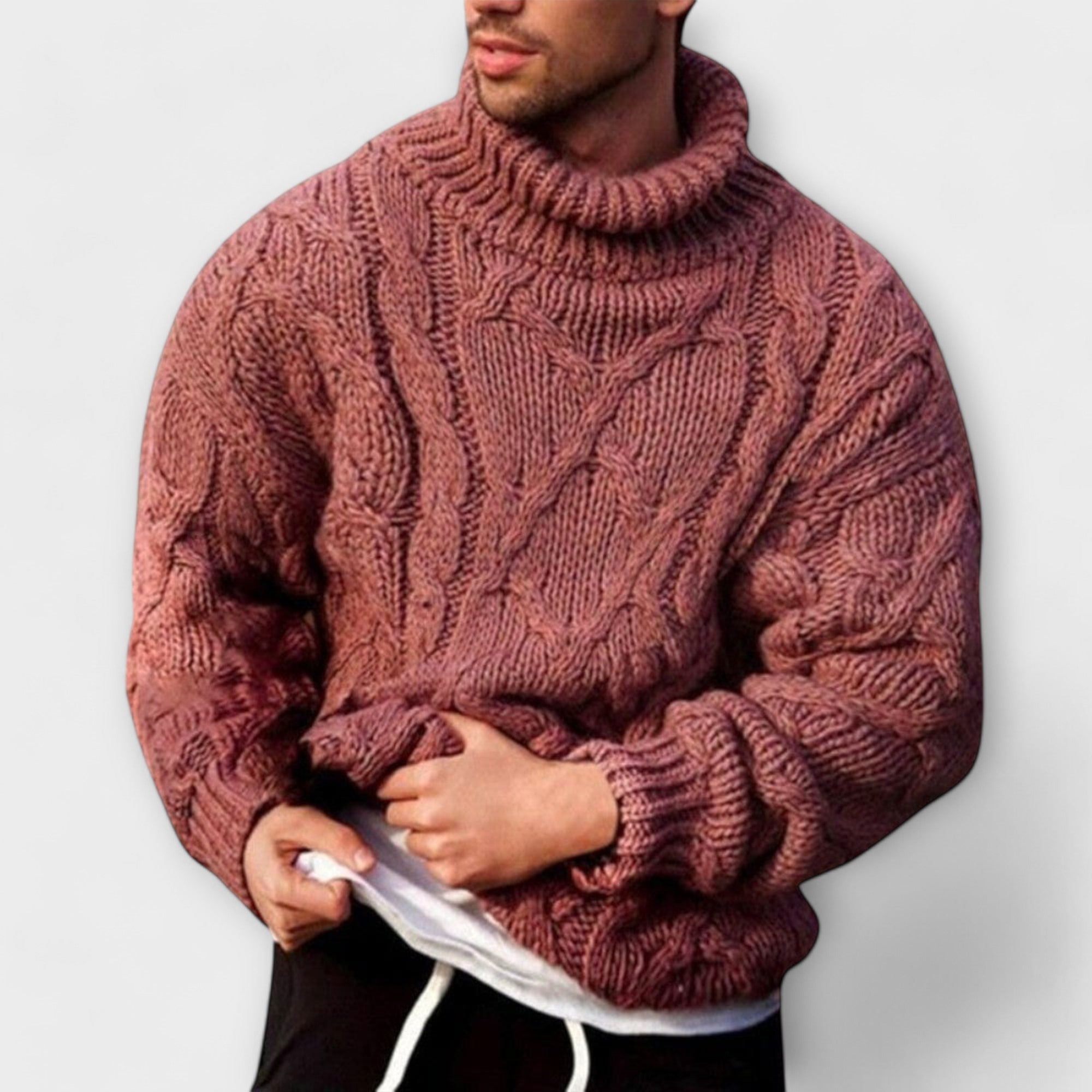 Men's Classic Warm Knitted Turtleneck Sweater for Everyday Wear Red