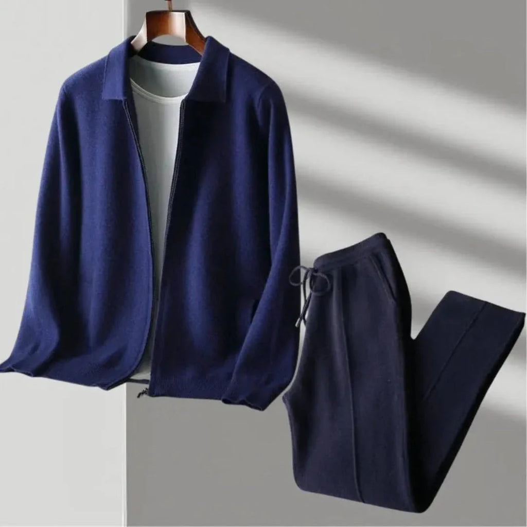 Merino Wool Jacket and Pants Set Blue