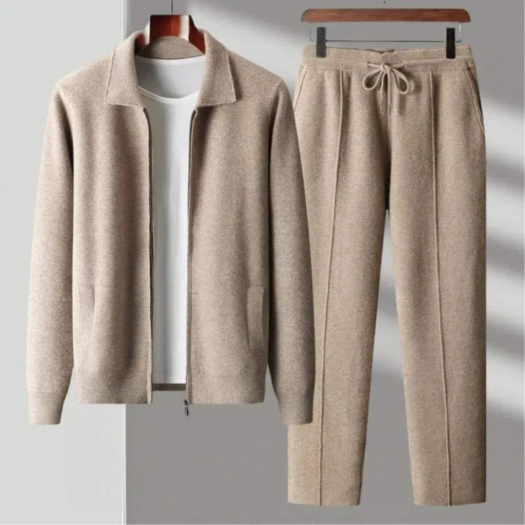 Merino Wool Jacket and Pants Set Tan
