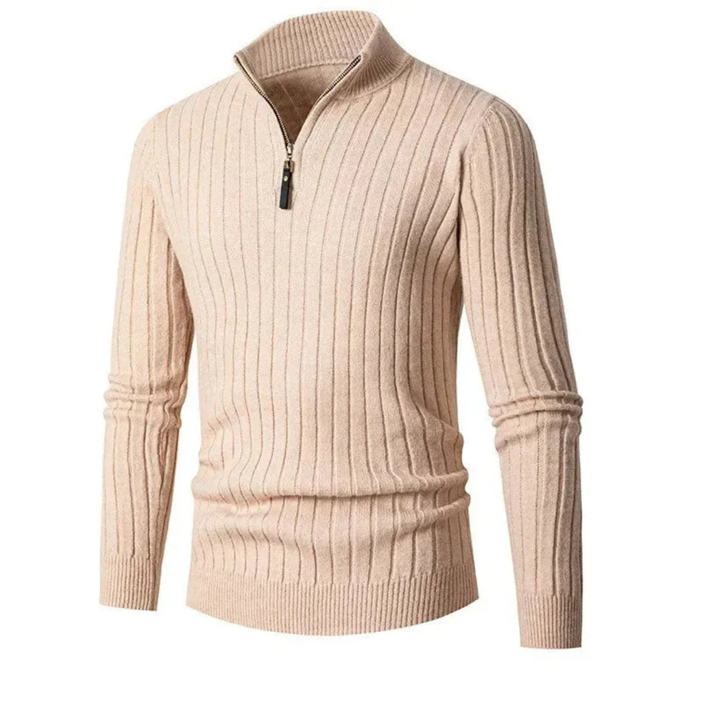 Half-Zip Ribbed Sweater for Ultimate Comfort Khaki