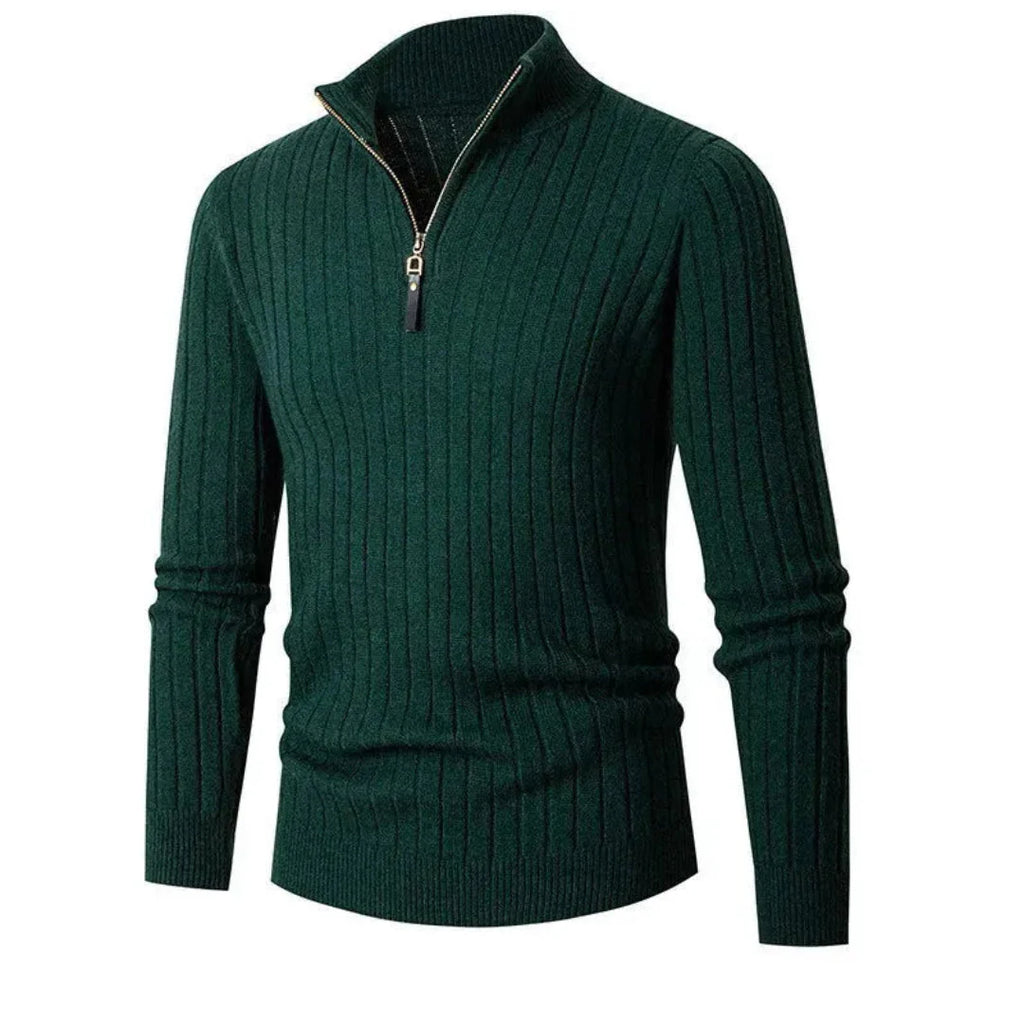 Half-Zip Ribbed Sweater for Ultimate Comfort Green