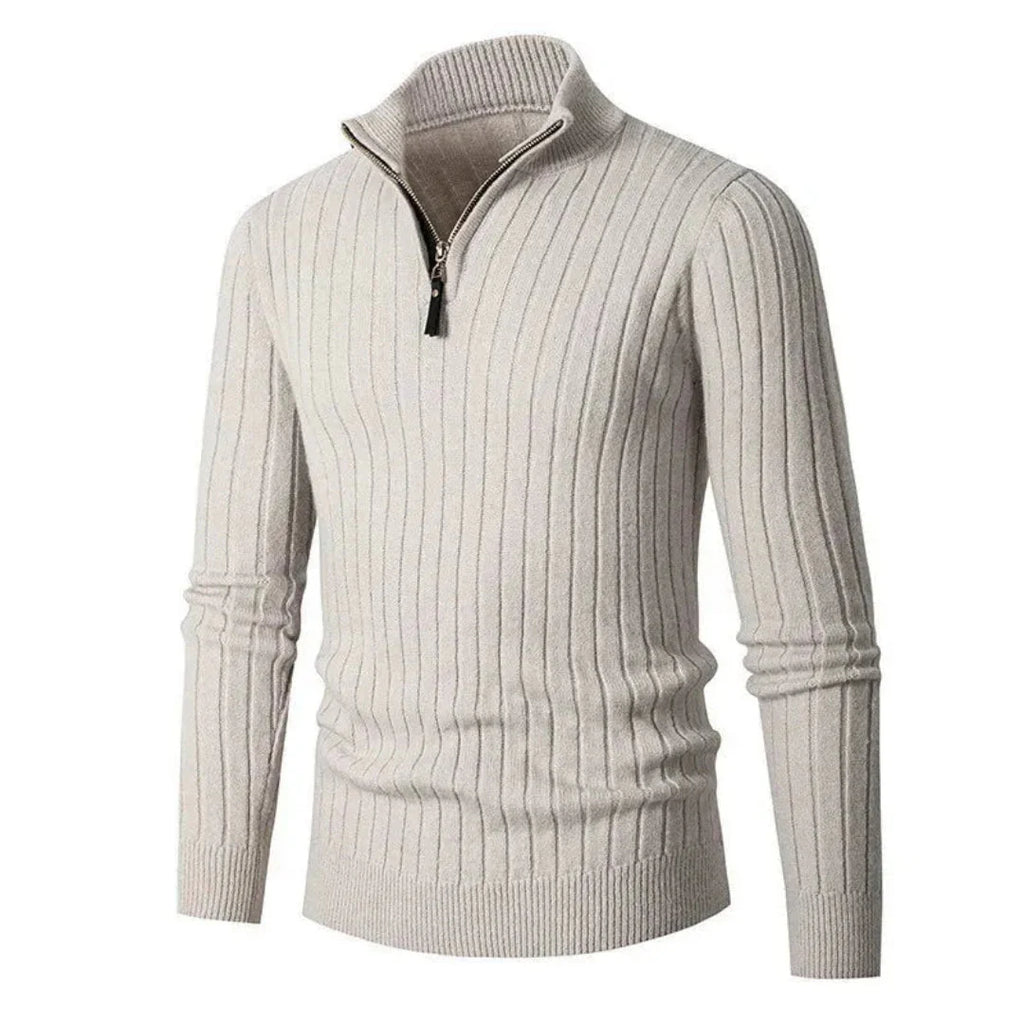 Half-Zip Ribbed Sweater for Ultimate Comfort Light Gray