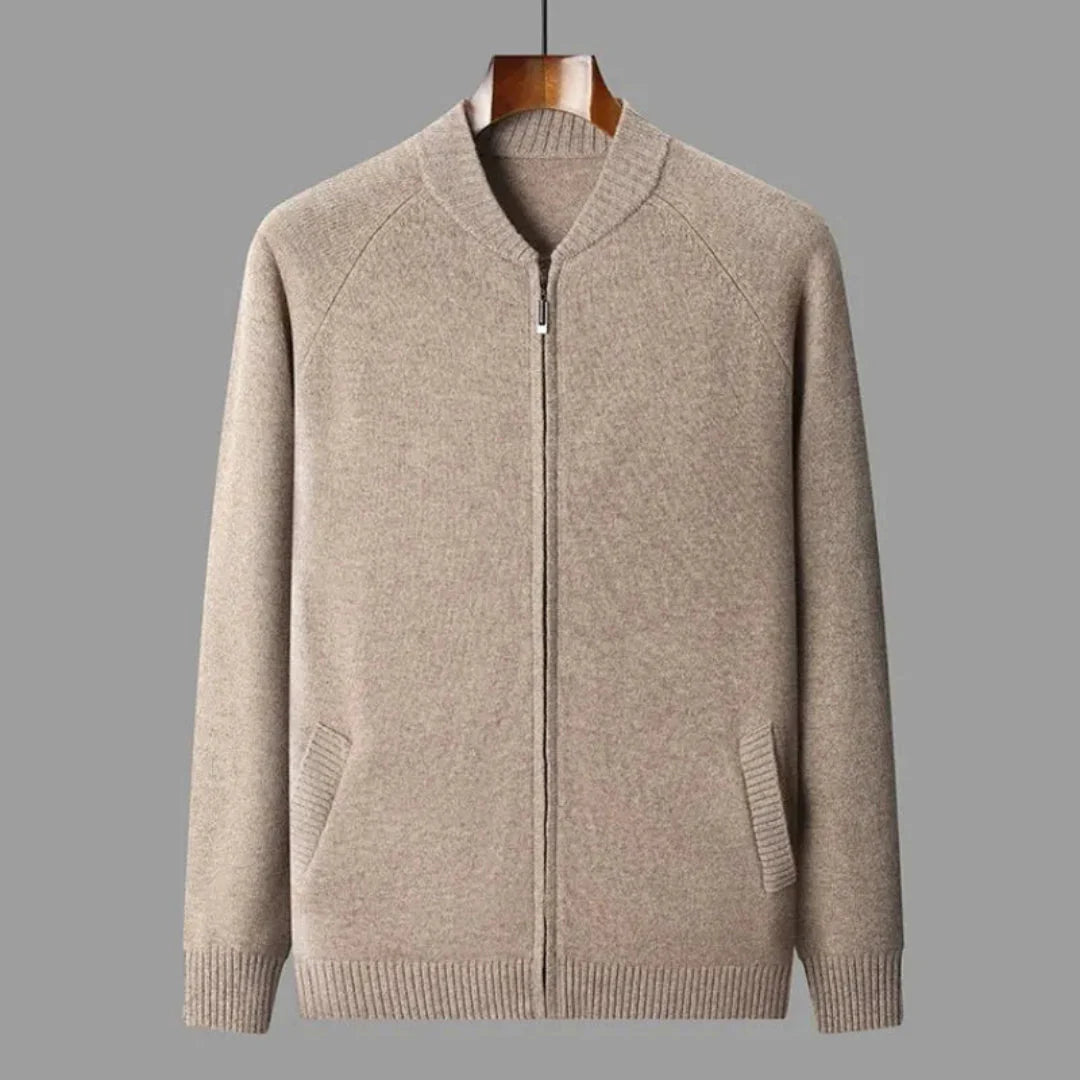 Full-Zip Wool Sweater for Ultimate Comfort Tan