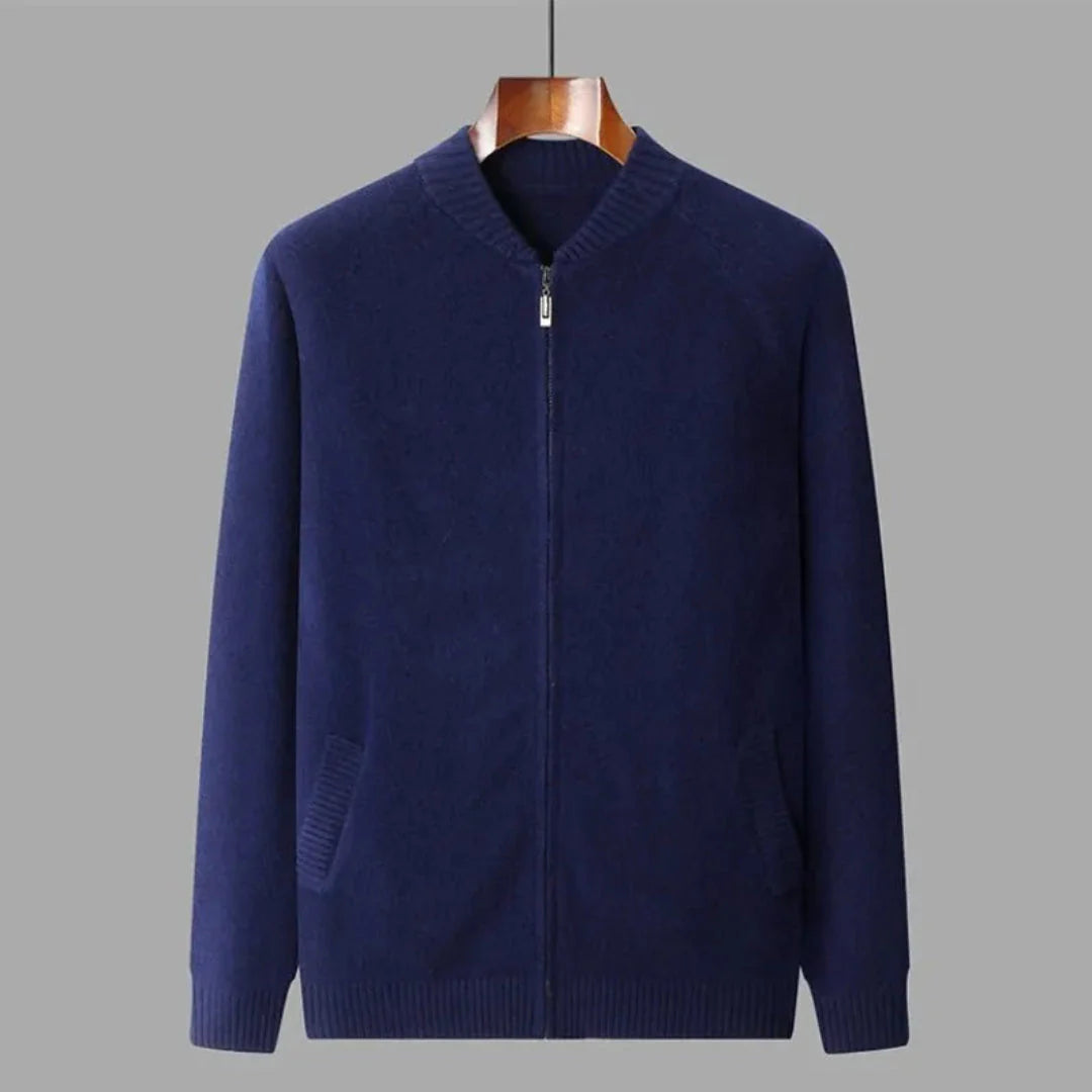 Full-Zip Wool Sweater for Ultimate Comfort Navy Blue