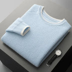 Ribbed Crewneck Wool Sweater Blue
