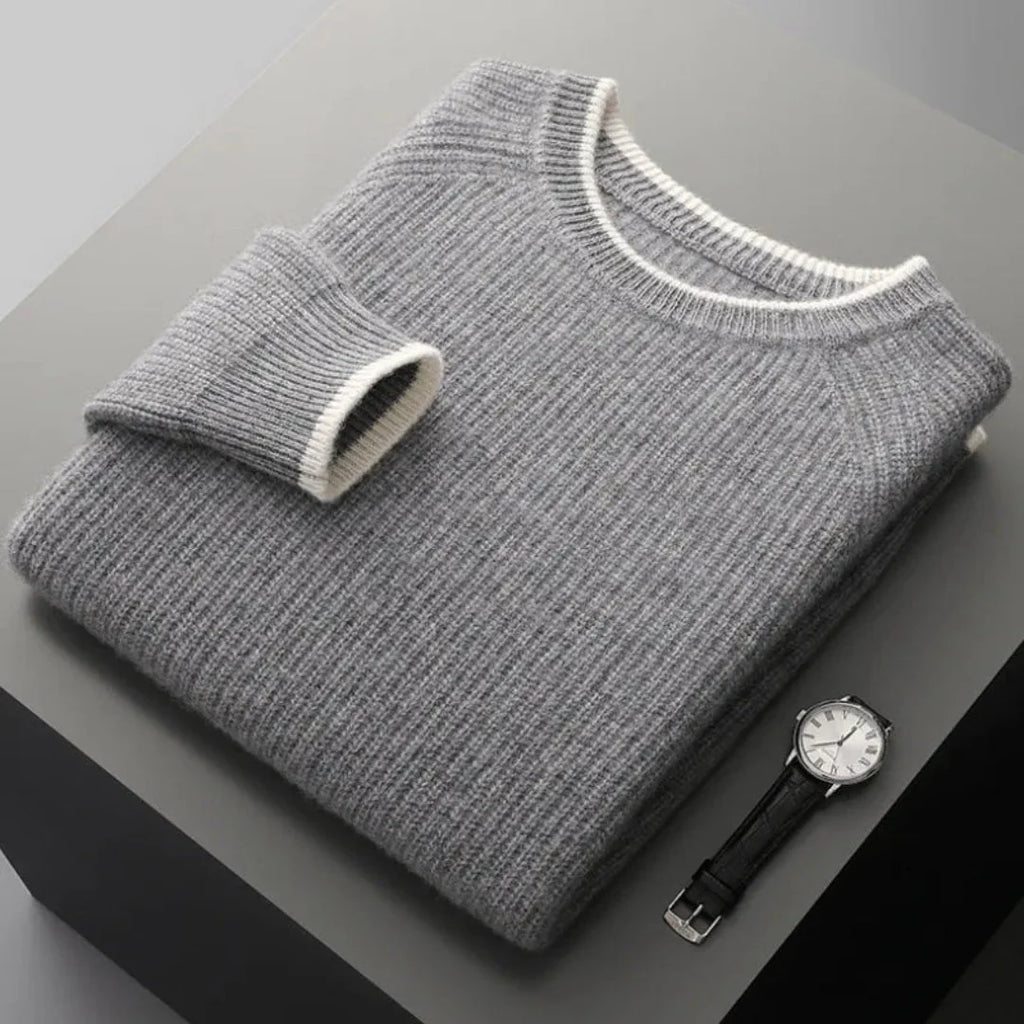 Ribbed Crewneck Wool Sweater Gray