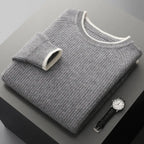 Ribbed Crewneck Wool Sweater Gray