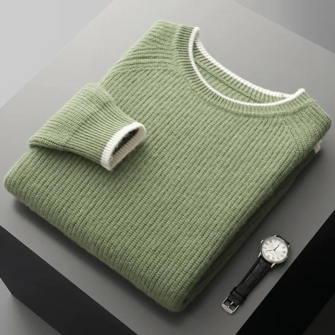 Ribbed Crewneck Wool Sweater Green