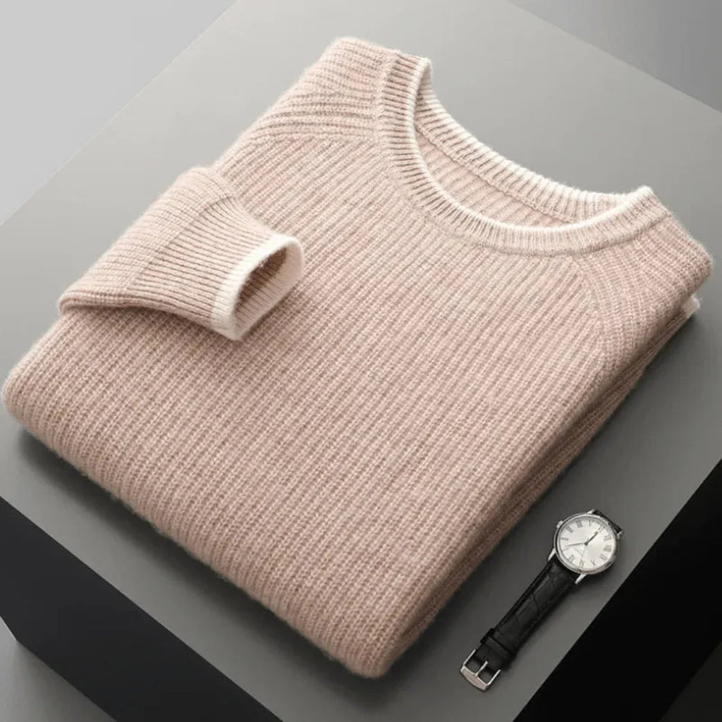 Ribbed Crewneck Wool Sweater Khaki