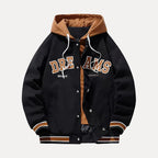 Men's Hooded Baseball Varsity Jacket Black