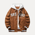 Men's Hooded Baseball Varsity Jacket Coffee