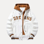 Men's Hooded Baseball Varsity Jacket White