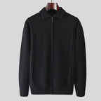 Full-Zip Wool Sweater for Men Black