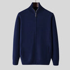 Full-Zip Wool Sweater for Men Navy Blue