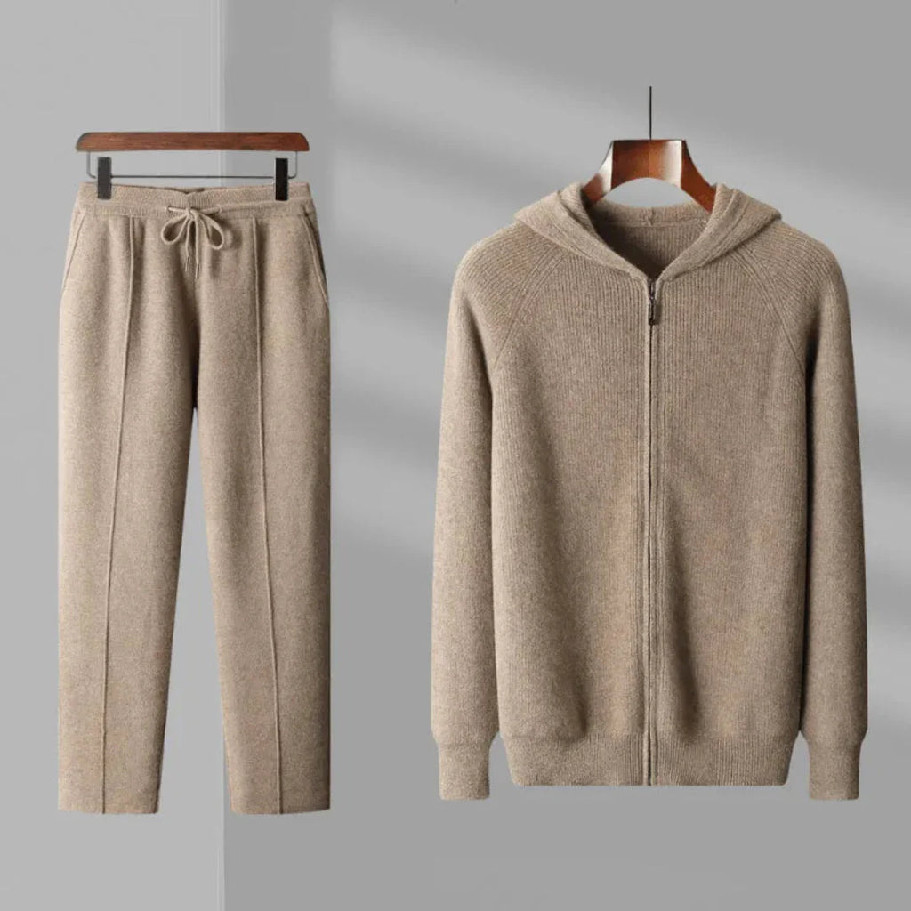 Wool Hoodie and Trousers Set for Ultimate Comfort Tan