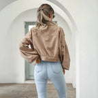 Cropped Balloon Sleeve Corduroy Jacket