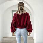 Cropped Balloon Sleeve Corduroy Jacket