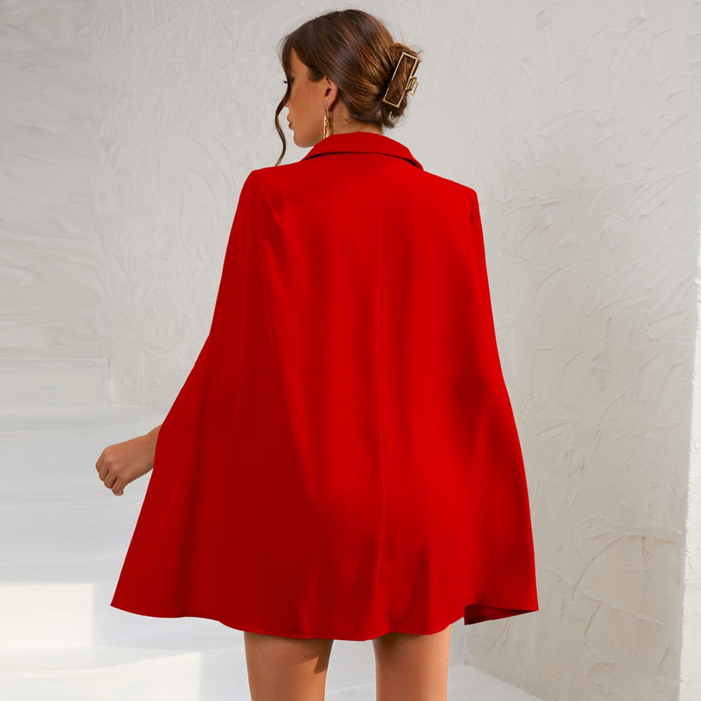 Laura | Vestido Mini Blazer-Capa Feminino com Botões Dourados