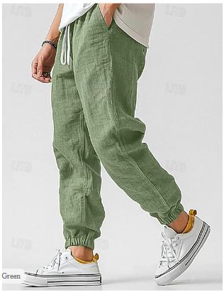 Men's Relaxed Fit Linen Pants with Drawstring and Side Pockets
