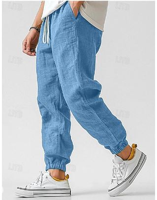 Men's Relaxed Fit Linen Pants with Drawstring and Side Pockets