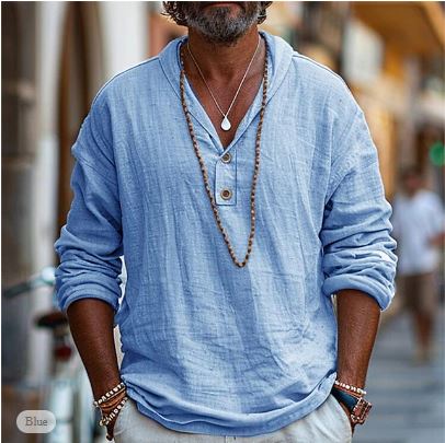 Men's Long Sleeve Linen Henley Shirt