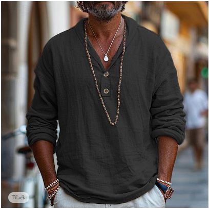 Men's Long Sleeve Linen Henley Shirt