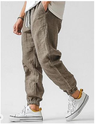 Men's Relaxed Fit Linen Pants with Drawstring and Side Pockets