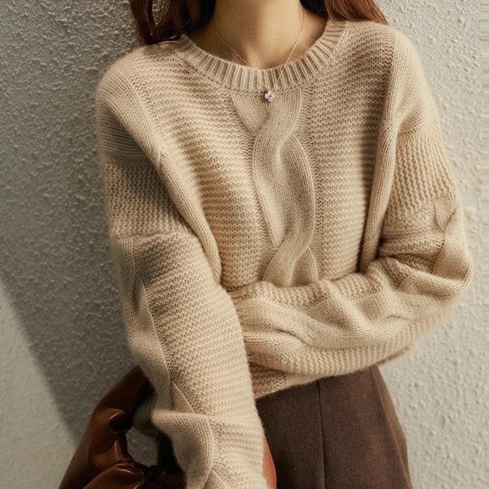Maglione da donna in cotone con scollo rotondo
