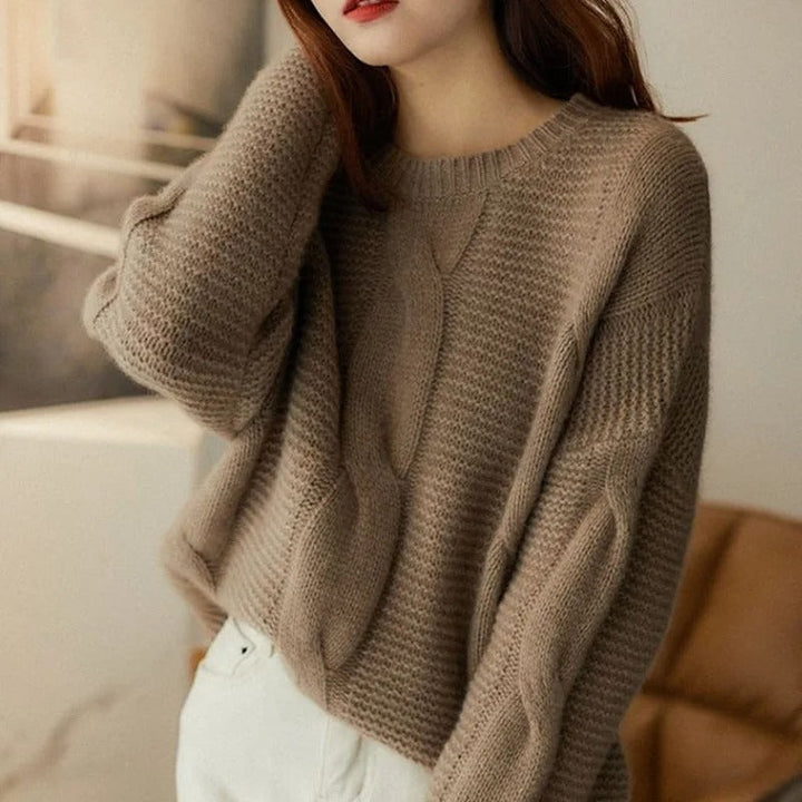 Maglione da donna in cotone con scollo rotondo