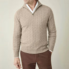 Quarter Zip Cable Knit Sweater Beige