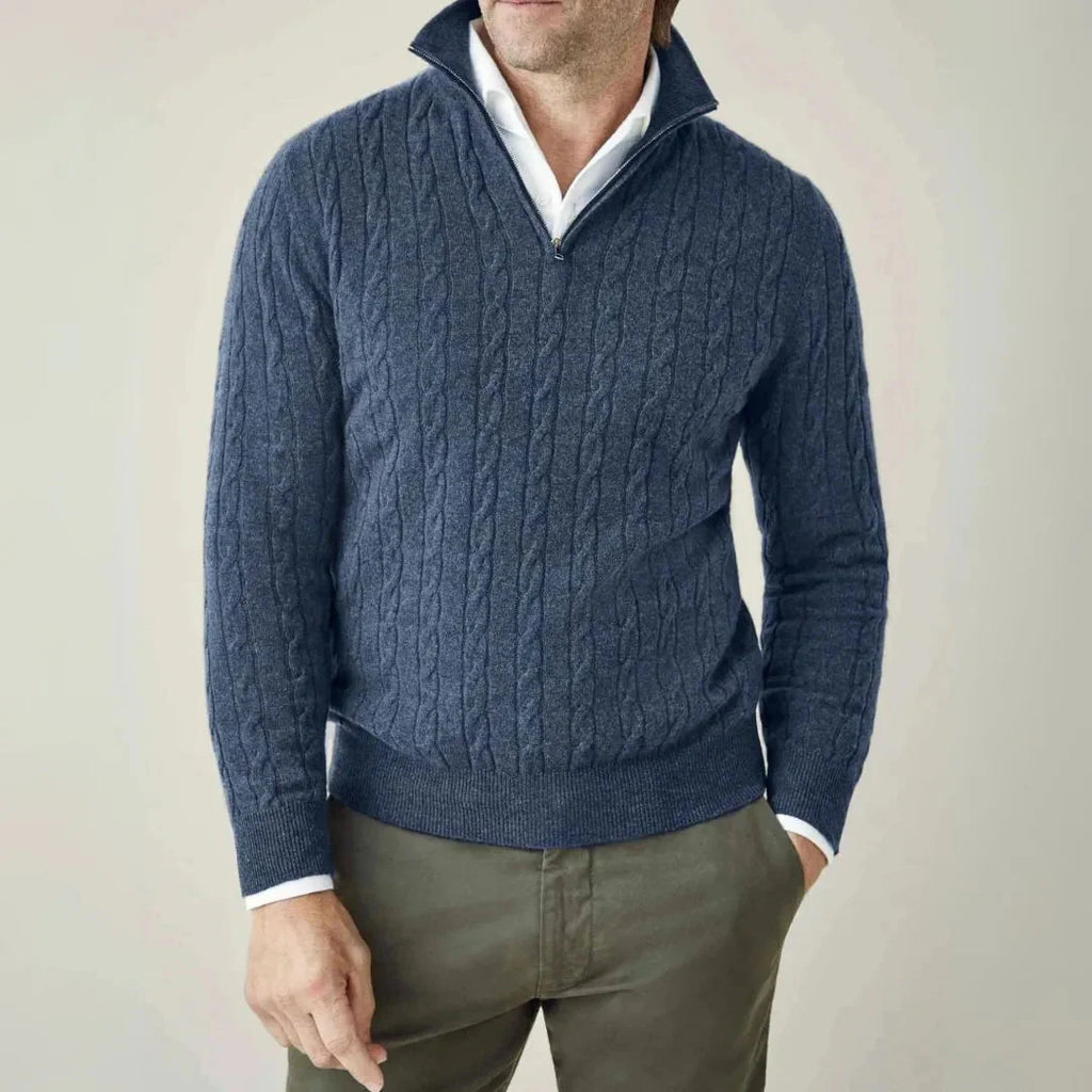 Quarter Zip Cable Knit Sweater Blue