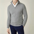 Quarter Zip Cable Knit Sweater Gray