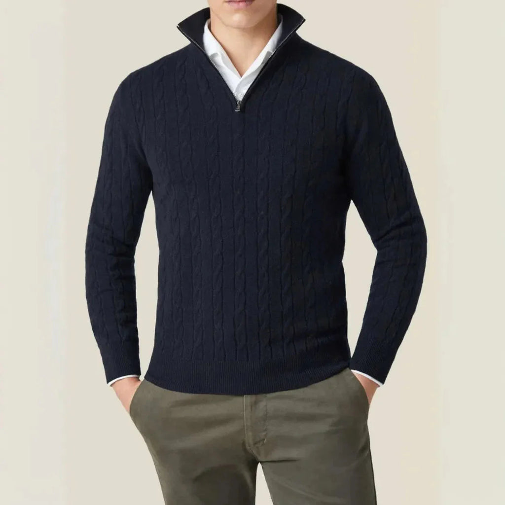 Quarter Zip Cable Knit Sweater Navy