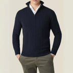 Quarter Zip Cable Knit Sweater Navy