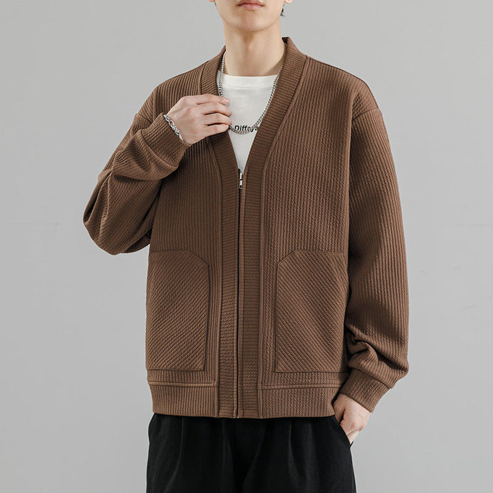 Casual Knit Cardigan Sweater for Men - Perfect for Daily Wear Coffee