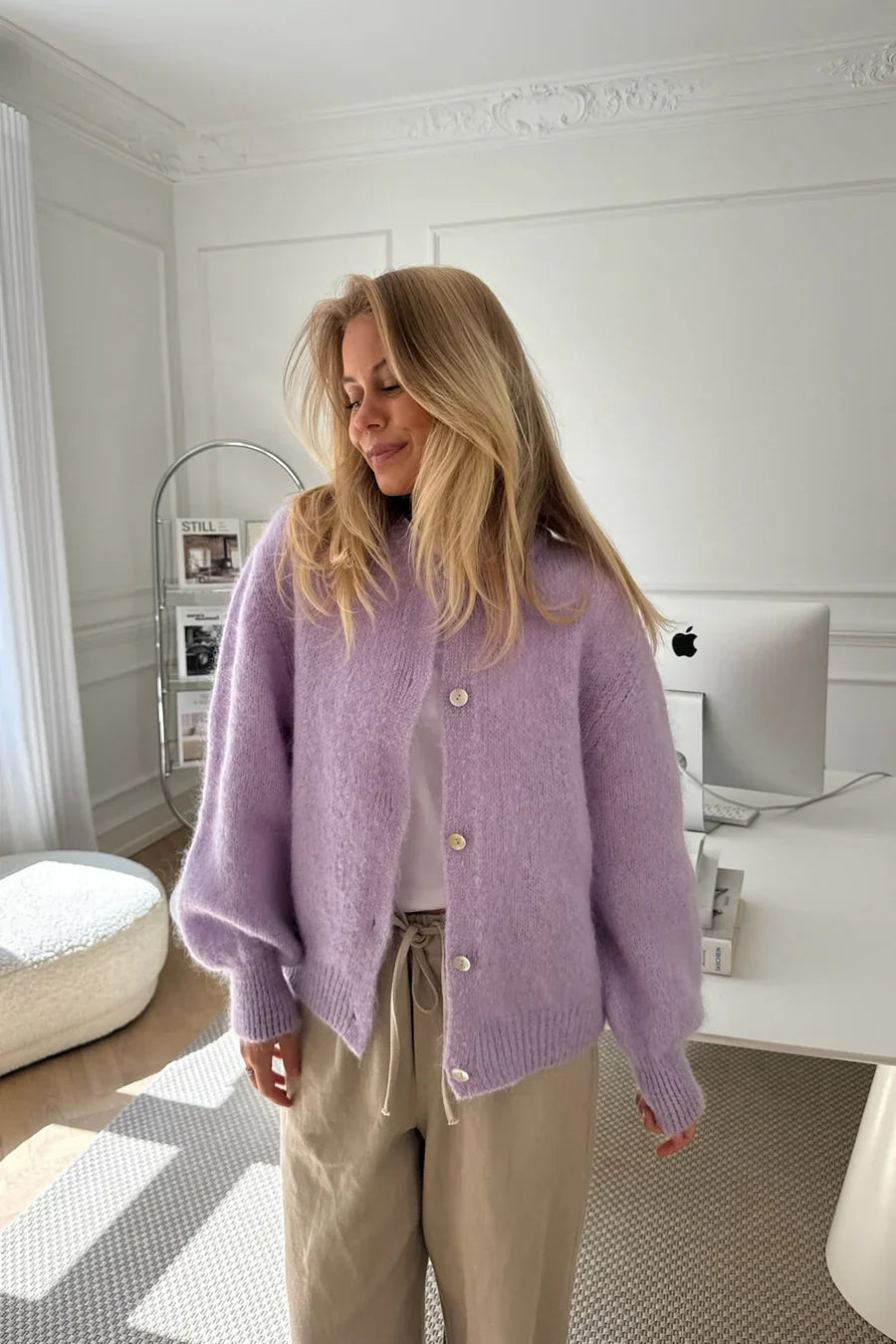 Casual Knitted Cardigan for Everyday Wear Lilac
